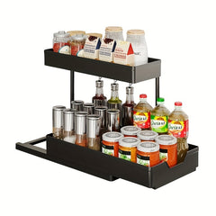 2 Tier Sliding Sink Organizer Rack Bathroom Kitchen Storage Hook