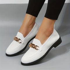 Women's Chain Decor Loafers Slip On Low Heel Shoes