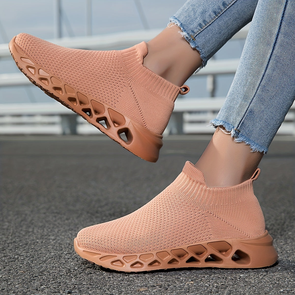 Women's Breathable Knit Sneakers Lightweight Slip On Shoes
