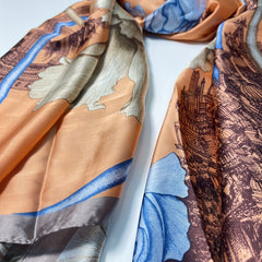 Flower Castle Print Scarf Satin Shawl Head Wrap Travel Beach Towel