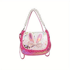 Sequin Rabbit Ears Handbag with Faux Pearl Handle for Girls