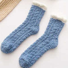 5 Pairs Mid Tube Fuzzy Floor Socks Warm & Comfy Women's Stockings