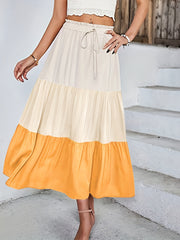Block Drawstring Skirts Ruched Maxi Skirt Women's