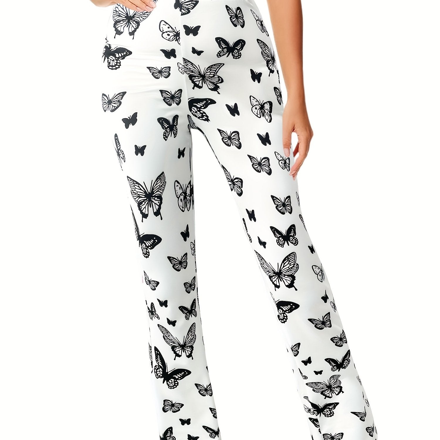 Butterfly Print Flare Leg Pants Casual Forbidden Pants