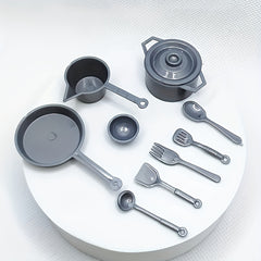 10pcs Dollhouse Mini Kitchen Cookware Set - Stovetop Pots and Pans 1:12 Scale