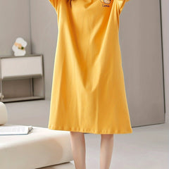 Cartoon Print Lounge Dress Soft Crew Neck Long Sleeve Loose Home Dress
