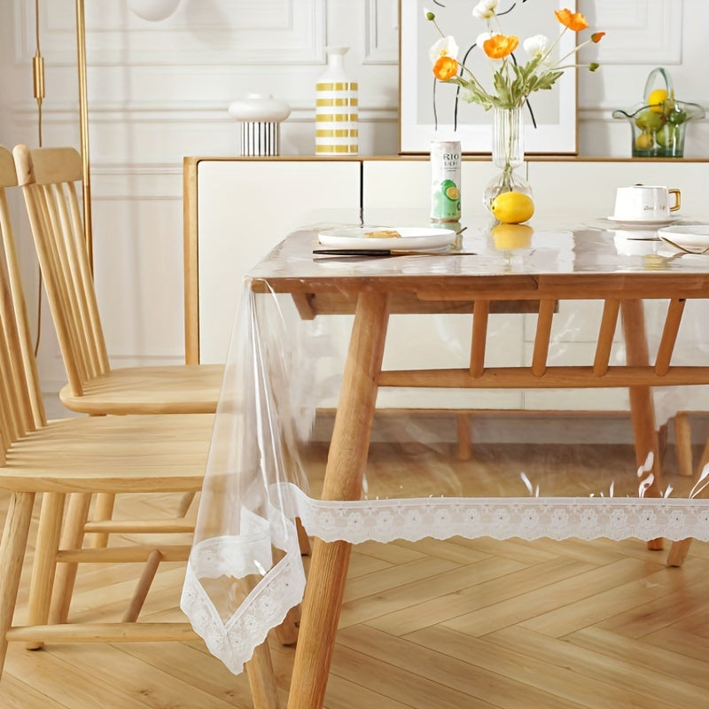 Transparent PVC Lace Tablecloth Waterproof Scald-proof for Living Room Tea Table