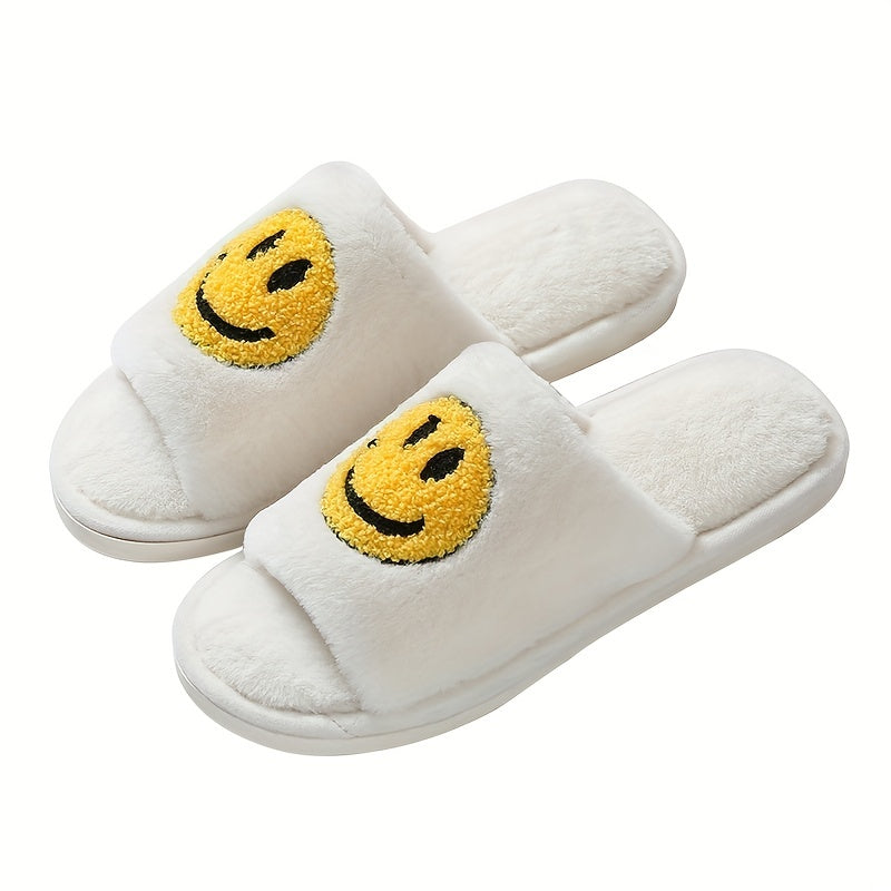Women's Smile Face Pattern Slippers Casual Slip On Plush Shoes