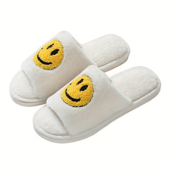 Women's Smile Face Pattern Slippers Casual Slip On Plush Shoes