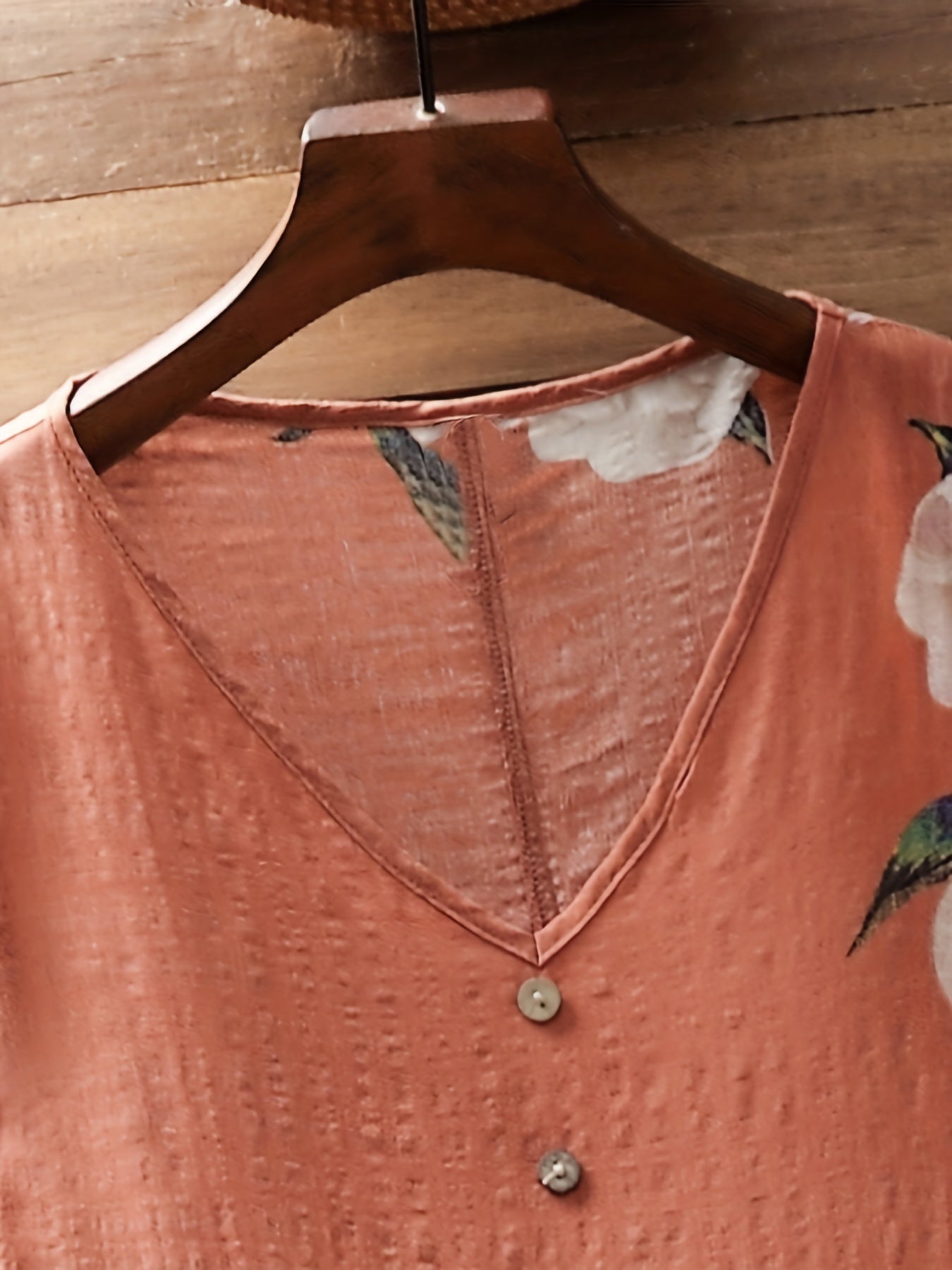 Floral Print V-Neck Dress Button Detail Short Sleeve Plus Size