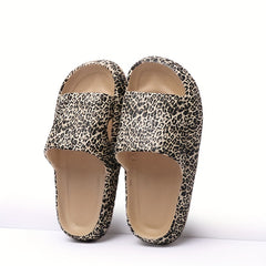 Leopard Print Pillow Slides Women's Open Toe Bath Shoes