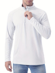 Men's Grey Long Sleeve Polo Shirt Casual Mid Stretch Lapel Button Up Polo Shirt