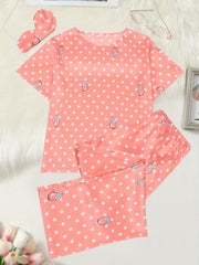 Casual Pajama Set Women's Plus Star & Ring Print Tee & Pants