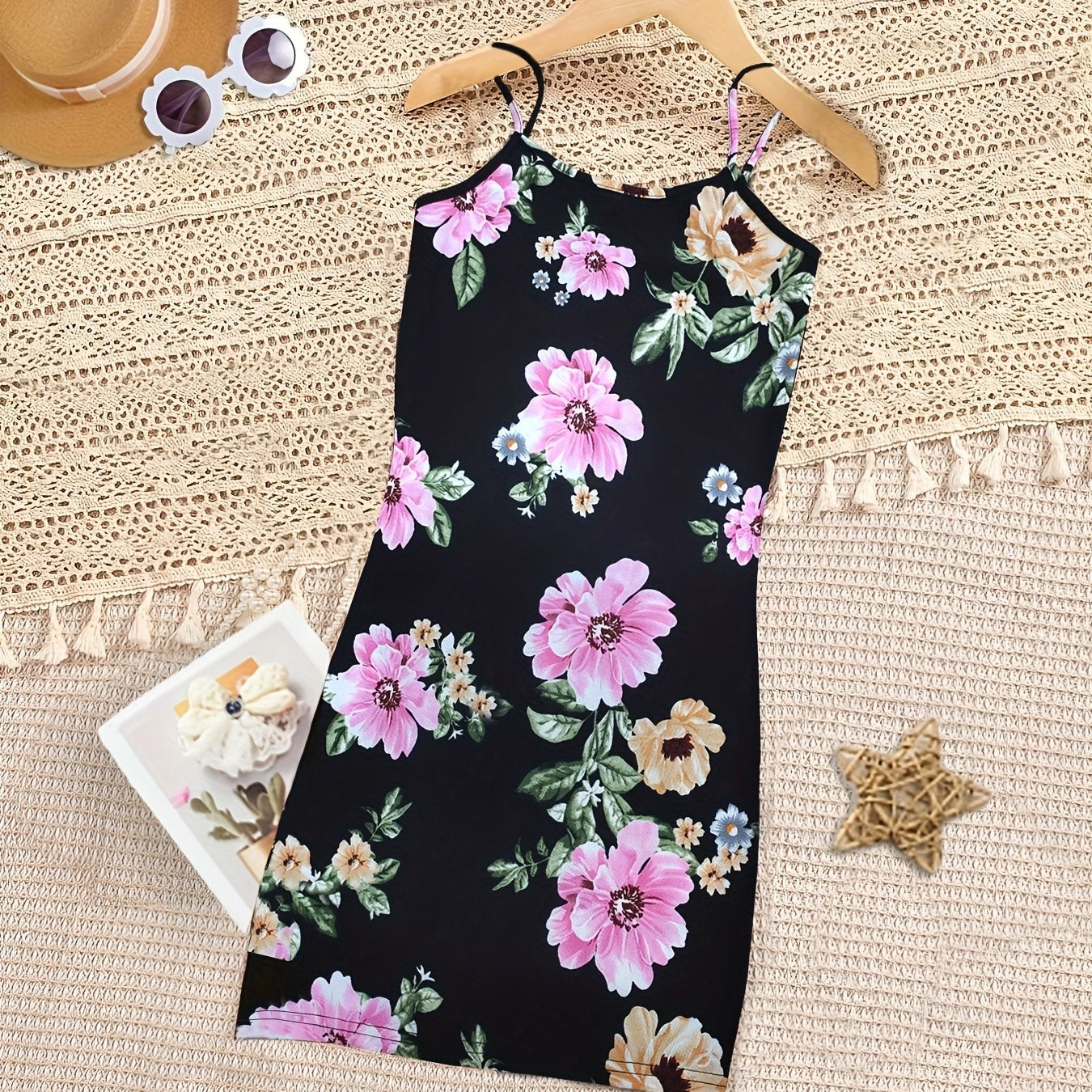 Girl's Boho Floral Cami Dress Summer Spaghetti Sleeveless