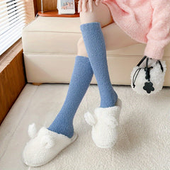 3 Pairs Solid Fuzzy Calf & Knee High Socks Women's Stockings