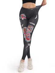Denim Print Skinny Stretchy Leggings High Waist Yoga Leggings