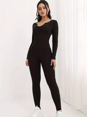Long Sleeve Solid Yoga Jumpsuit Women's Activewear