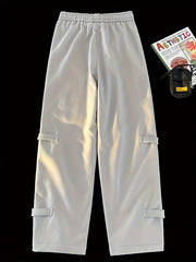 Men's Loose Button Decor Pants Active Breathable Drawstring Trousers