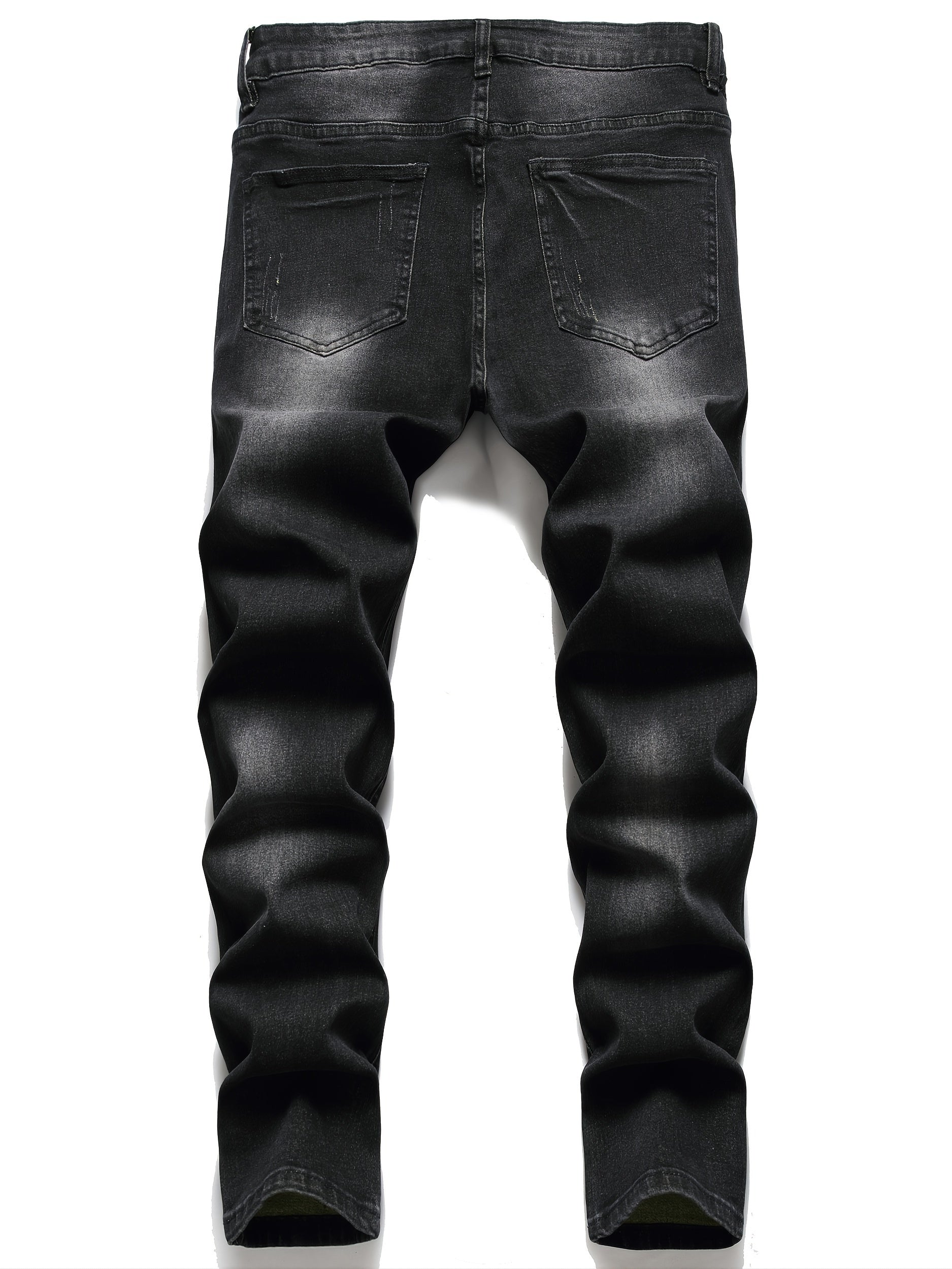 Men's Ripped Skinny Distressed Slim Jeans with Yellow Stitching