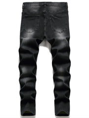 Men's Ripped Skinny Distressed Slim Jeans with Yellow Stitching