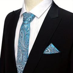 Men's Retro Flower Print Tie & Pocket Towel Set