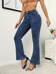 Dark Flared Jeans Wide Legs Bell Bottom High Waist Denim Pants