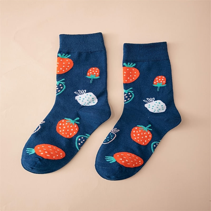 Cotton Soft Strawberry Mid Tube Socks For Women