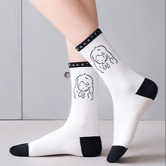 5 Pairs Cartoon Print Socks Comfy Mid Tube Stockings & Hosiery
