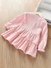 Girls Ruffled Blouse Long Sleeve Button Down Top for Autumn and Spring