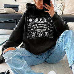 Skull Print Drawstring Hoodies Gothic Long Sleeve Sweatshirt