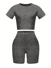 2pcs Stretchy Crop Top & Biker Shorts for Women Gym Workout Set