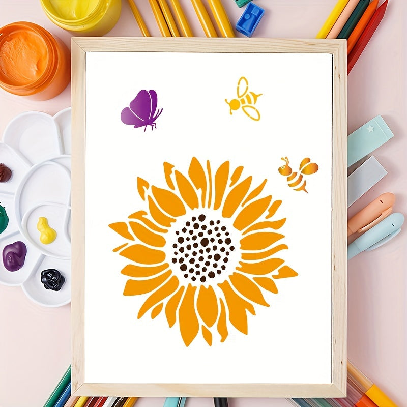 16pcs Reusable Floral Stencils Sunflower Bee Butterfly Painting Stencils