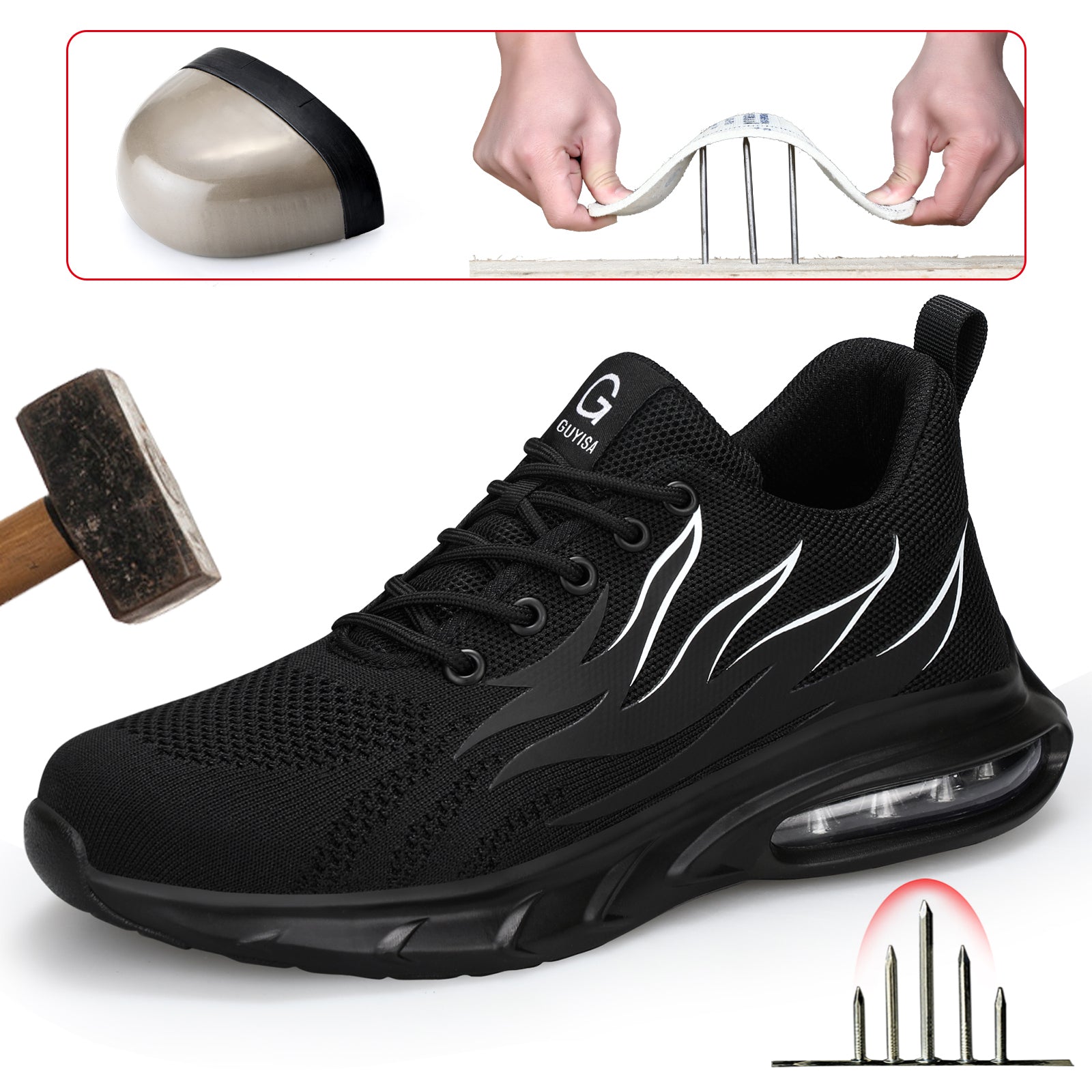 Men's Steel Toe Work Shoes Puncture Proof Anti-Skid Safety Sneakers