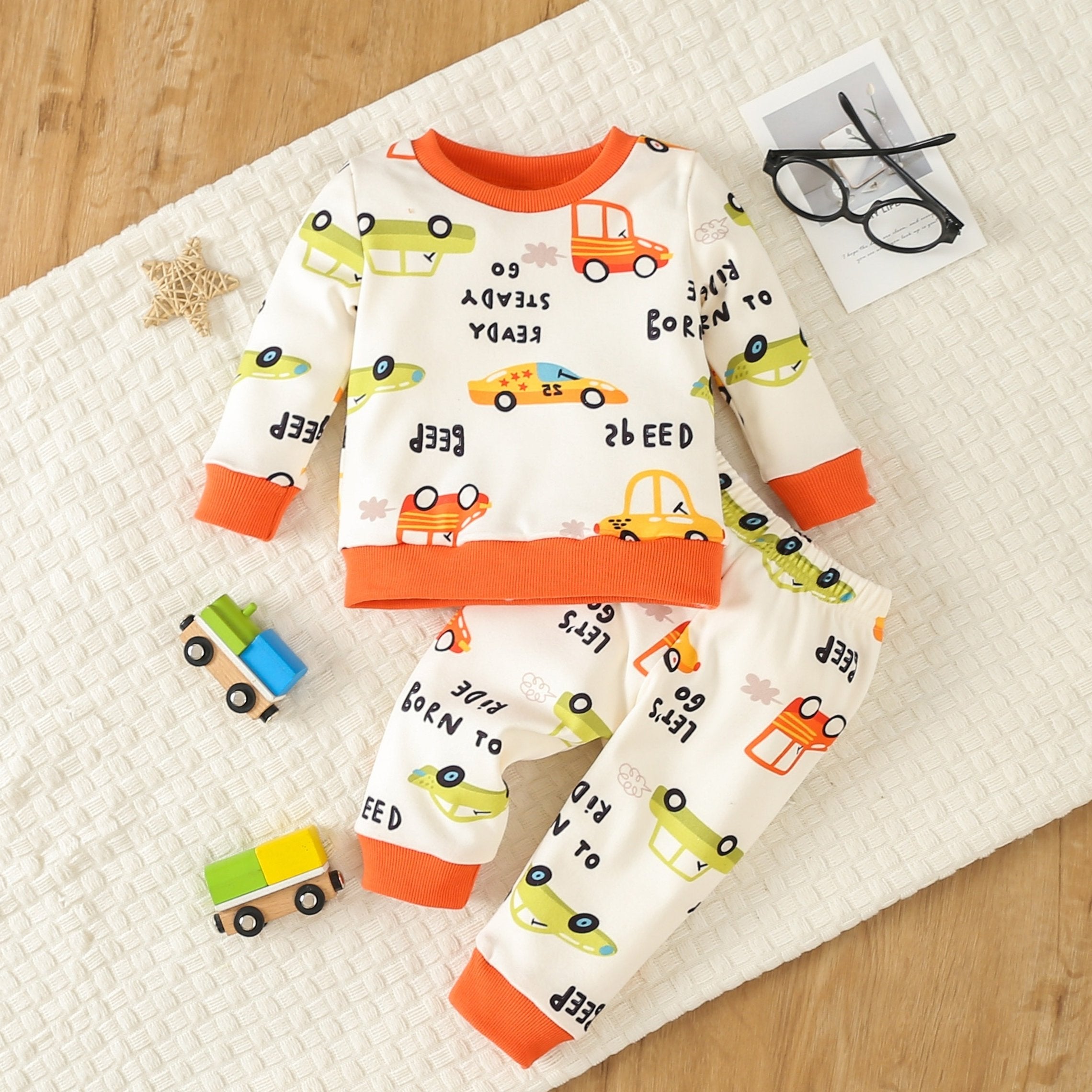 Baby Boy Pajama Set Cartoon Graphic Pullover Pants Set