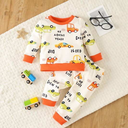 Baby Boy Pajama Set Cartoon Graphic Pullover Pants Set