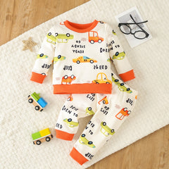 Baby Boy Pajama Set Cartoon Graphic Pullover Pants Set
