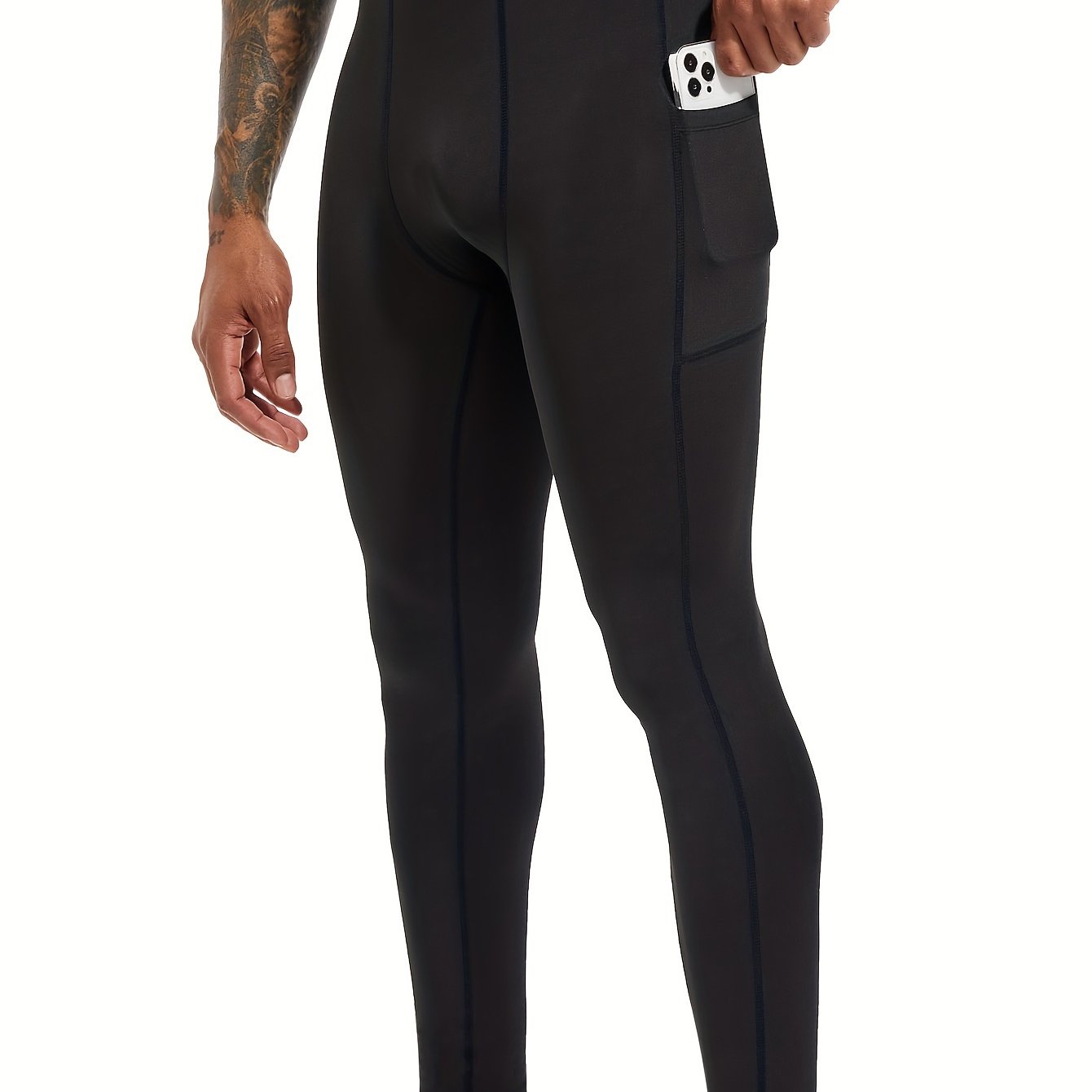 Men's Solid Pocket Leggings Active Quick Drying Compression Pants