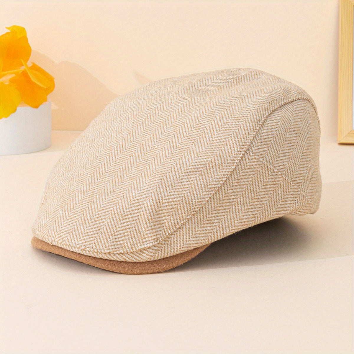 Unisex Herringbone Woolen Peaked Cap - British Style