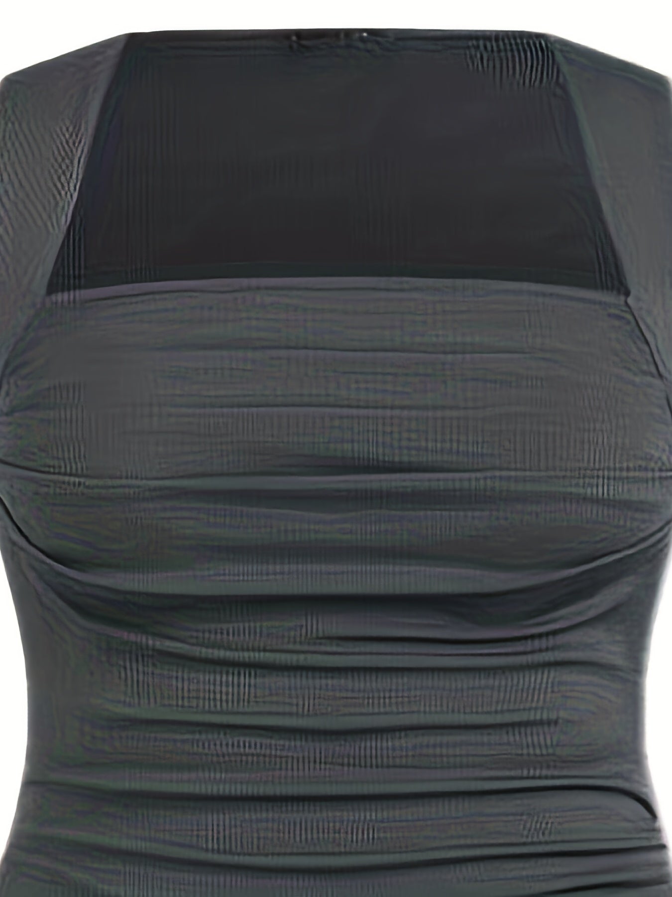 Solid Ribbed Square Neck Ruched Bodycon Dress