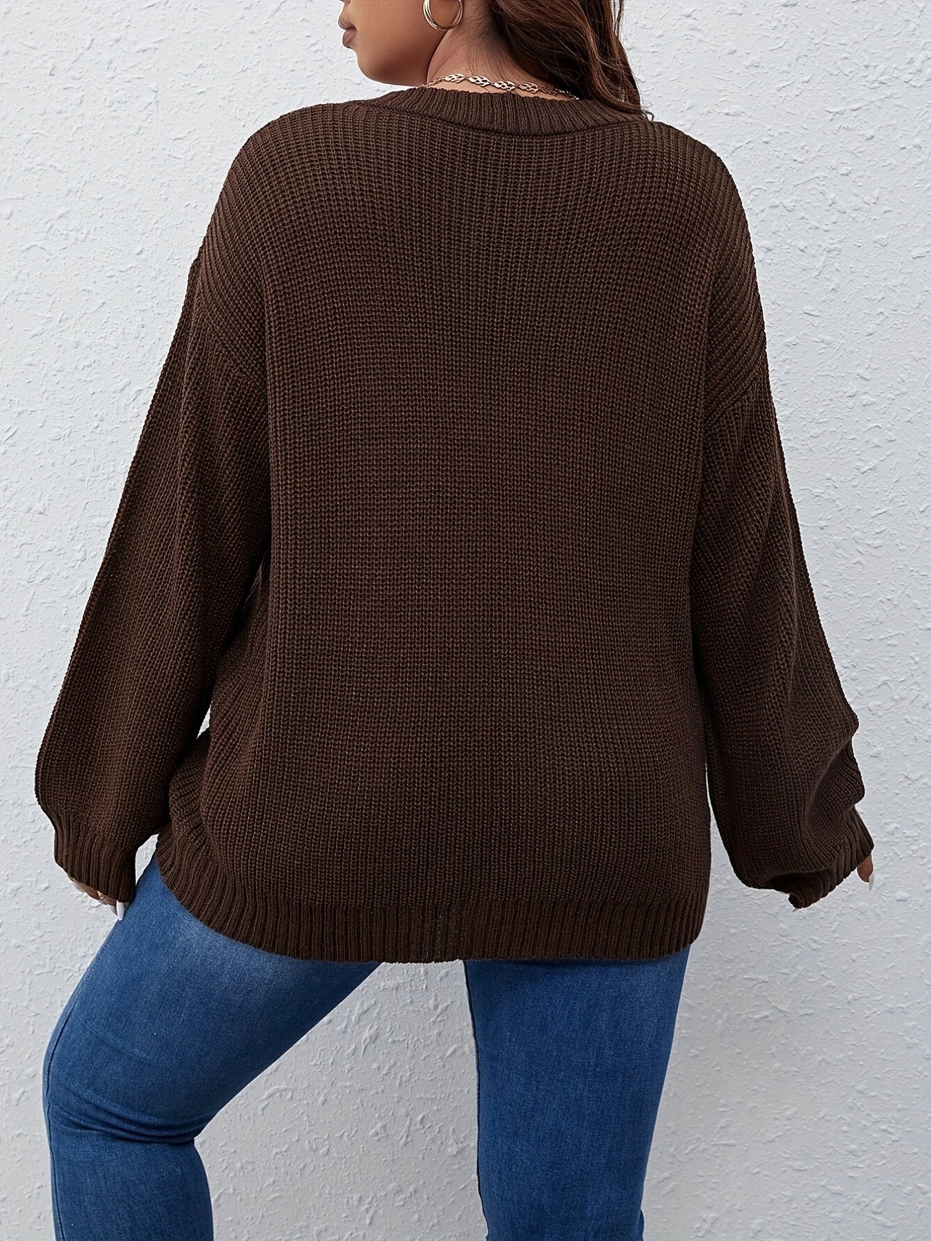 Casual Sweater Women's Plus Knitted Long Sleeve V Neck Pullover