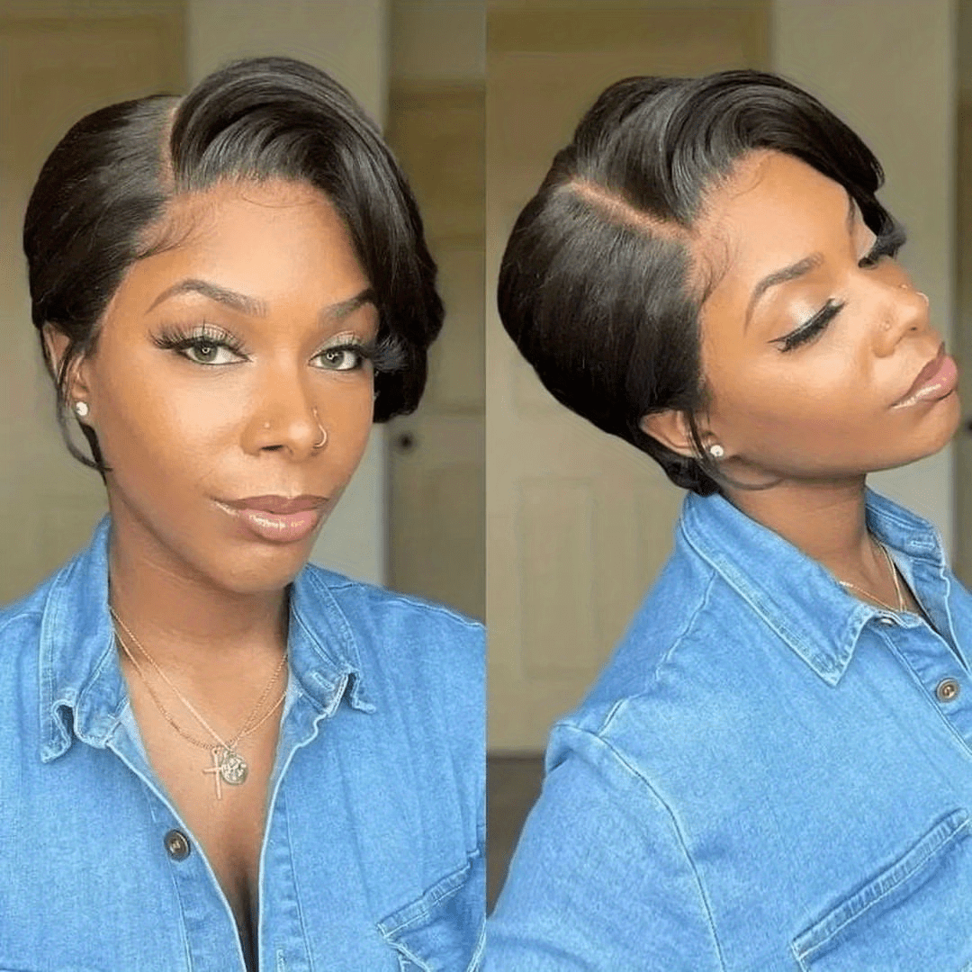 4x4 Lace Closure Short Pixie Bob Wigs Straight Bob Wig Side Part