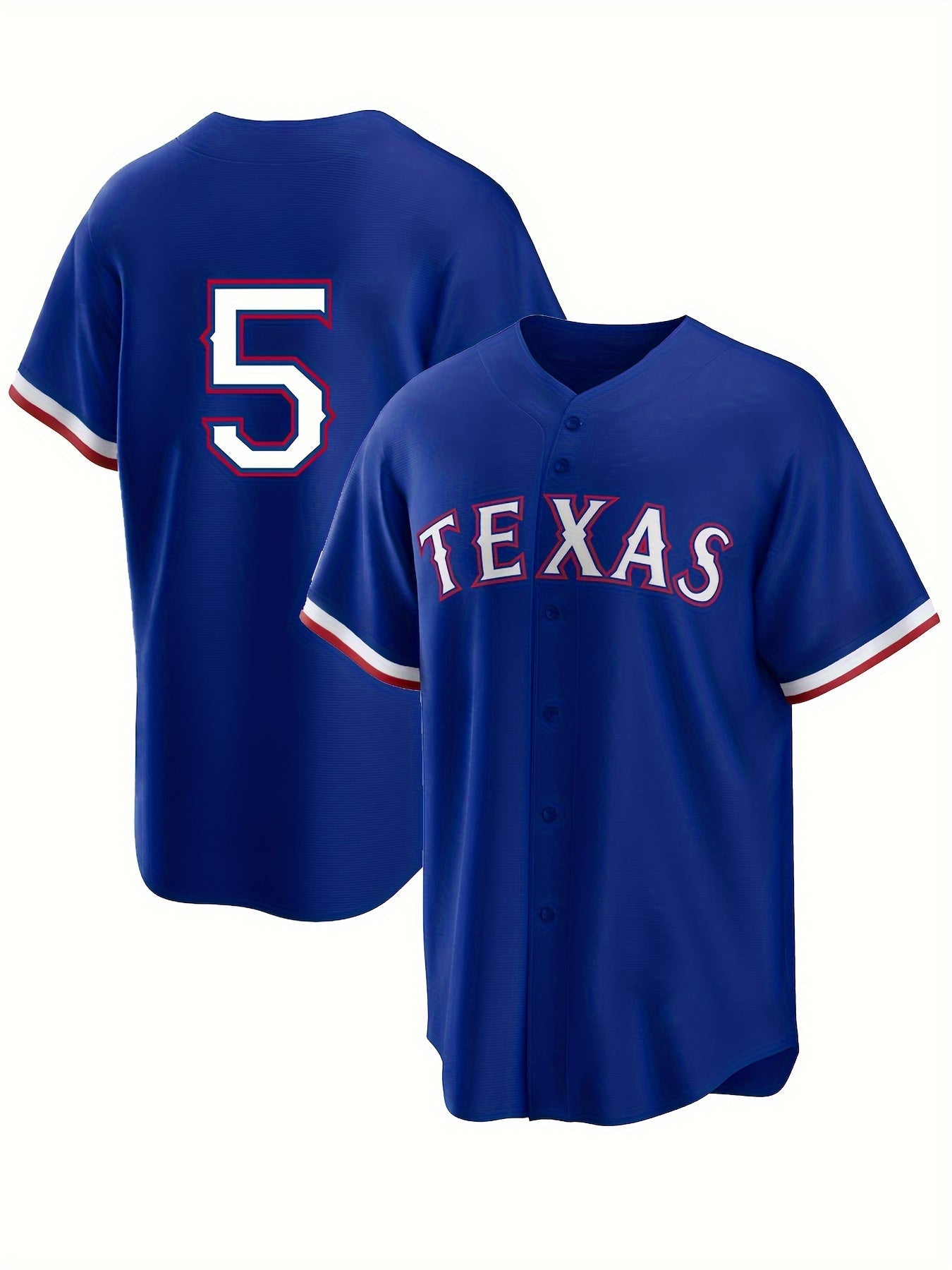 Men's TEXAS Number 5 Print V-neck Baseball Jersey
