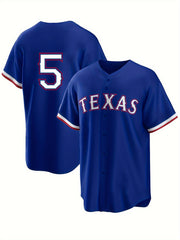 Men's TEXAS Number 5 Print V-neck Baseball Jersey