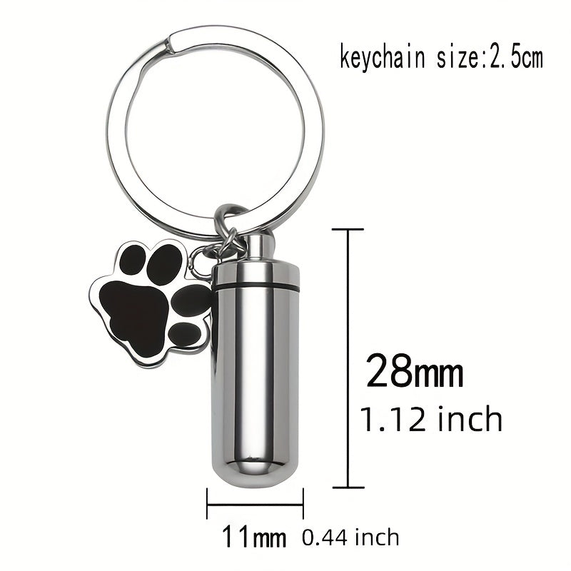 Stainless Steel Paw Print Memorial Cremation Urn Key Chain