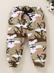 2pcs Boys Camo Print Hoodie & Sweatpants Set for Winter