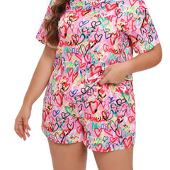 Heart Print Pajama Set Short Sleeve Comfy Two Piece