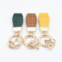 Plaid Faux Leather Car Keychain Pendant with Decor