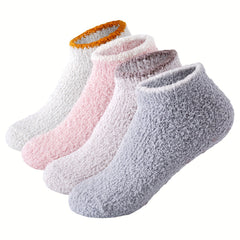 4 Pairs Warm & Comfy Fuzzy Ankle Socks - Women's Stockings