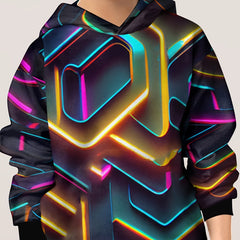 Neon Light Pattern Hoodie For Kids Pullover Hooded Top