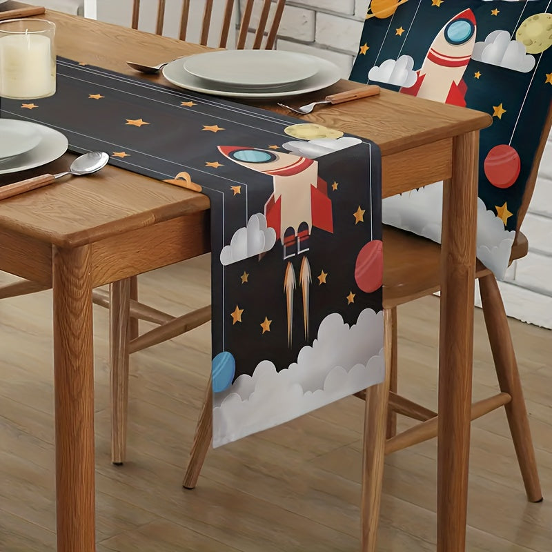 Space Theme Rocket Planet Table Runner 33x182 cm